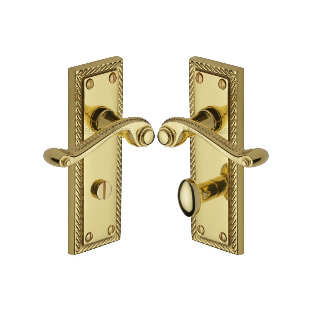 This is an image of a Heritage Brass - Door Handle for Bathroom Georgian Design Polished Brass Finish, g050-pb that is available to order from Trade Door Handles in Kendal.