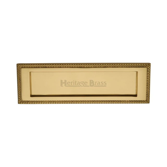 This is an image of a Heritage Brass - Georgian Rope Letterplate 10" x 3" Polished Brass Finish, g220-10-pb that is available to order from Trade Door Handles in Kendal.