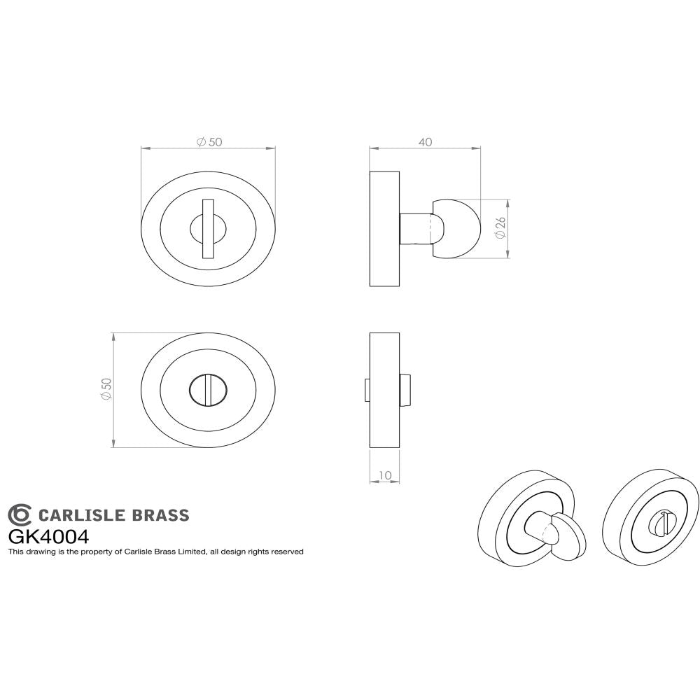 This image is a line drwaing of a Carlisle Brass - Thumb Turn & Release - Satin Nickel / Polished Chrome available to order from Trade Door Handles in Kendal