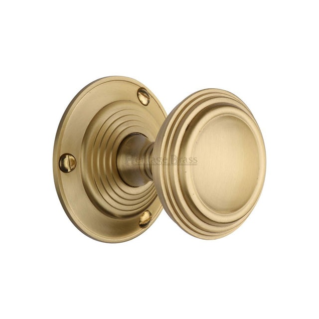 This is an image of a Heritage Brass - Mortice Knob on Rose Goodrich Design Satin Brass Finish, goo986-sb that is available to order from Trade Door Handles in Kendal.