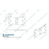 This image is a line drwaing of a Eurospec - Enduromax Grade 13 Parliament Hinge 102 x 152mm - PVD available to order from Trade Door Handles in Kendal