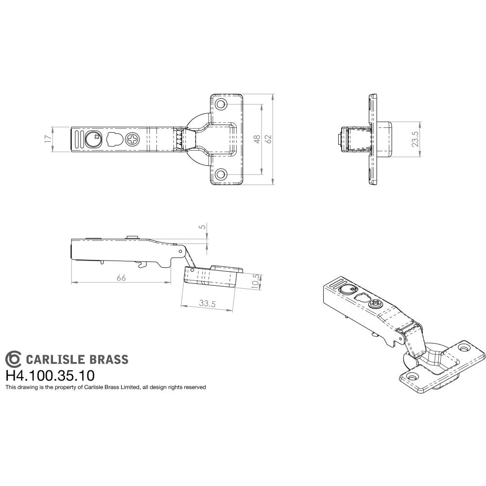 This image is a line drwaing of a Carlisle Brass - Full Overlay Soft Close Hinges - Nickel Plate available to order from Trade Door Handles in Kendal