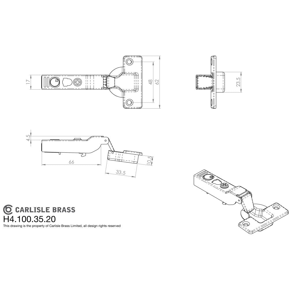 This image is a line drwaing of a Carlisle Brass - Half Overlay Soft Close Hinges - Nickel Plate available to order from Trade Door Handles in Kendal