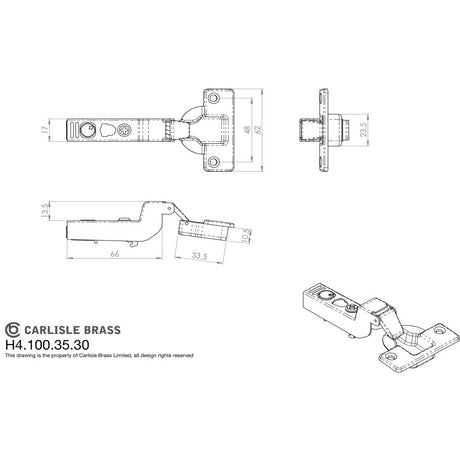 This image is a line drwaing of a Carlisle Brass - Inset Soft Close Hinges - Nickel Plate available to order from Trade Door Handles in Kendal