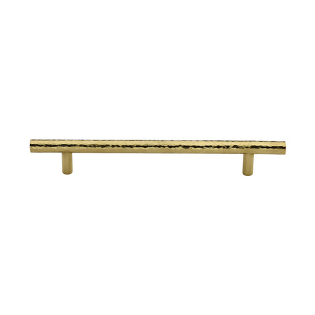 This is an image of a Heritage Brass - Cabinet Pull T-Bar Hammered Design 160mm CTC Polished Brass Finish, ham0361-160-pb that is available to order from Trade Door Handles in Kendal.