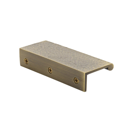 This is an image of a Heritage Brass - Hammered EPR Edge Pull Cabinet Handle 100mm Antique Brass finish, ham100-40-at that is available to order from Trade Door Handles in Kendal.