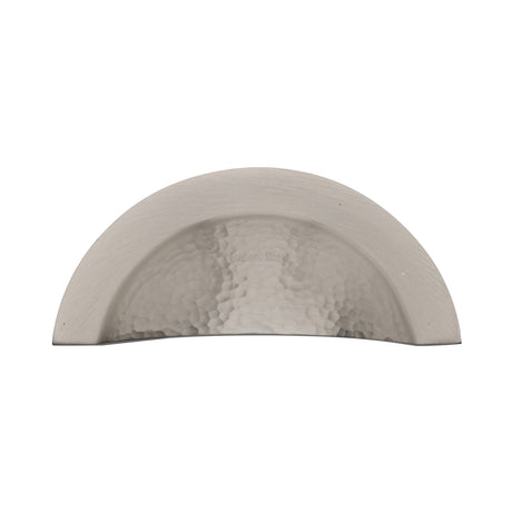 This is an image of a Heritage Brass - Drawer Cup Pull Crescent Hammered Design Satin Nickel finish, ham1730-sn that is available to order from Trade Door Handles in Kendal.