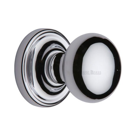 This is an image of a Heritage Brass - Mortice Knob on Rose Hampstead Design Polished Chrome Finish, ham8361-pc that is available to order from Trade Door Handles in Kendal.