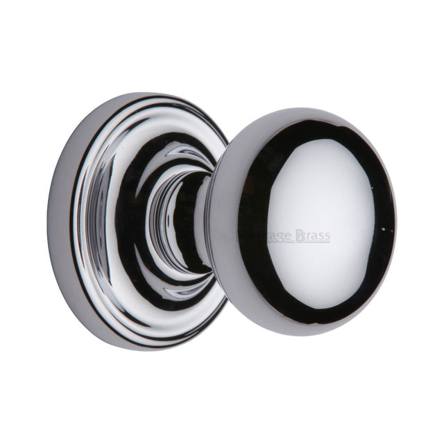 This is an image of a Heritage Brass - Mortice Knob on Rose Hampstead Design Polished Chrome Finish, ham8361-pc that is available to order from Trade Door Handles in Kendal.