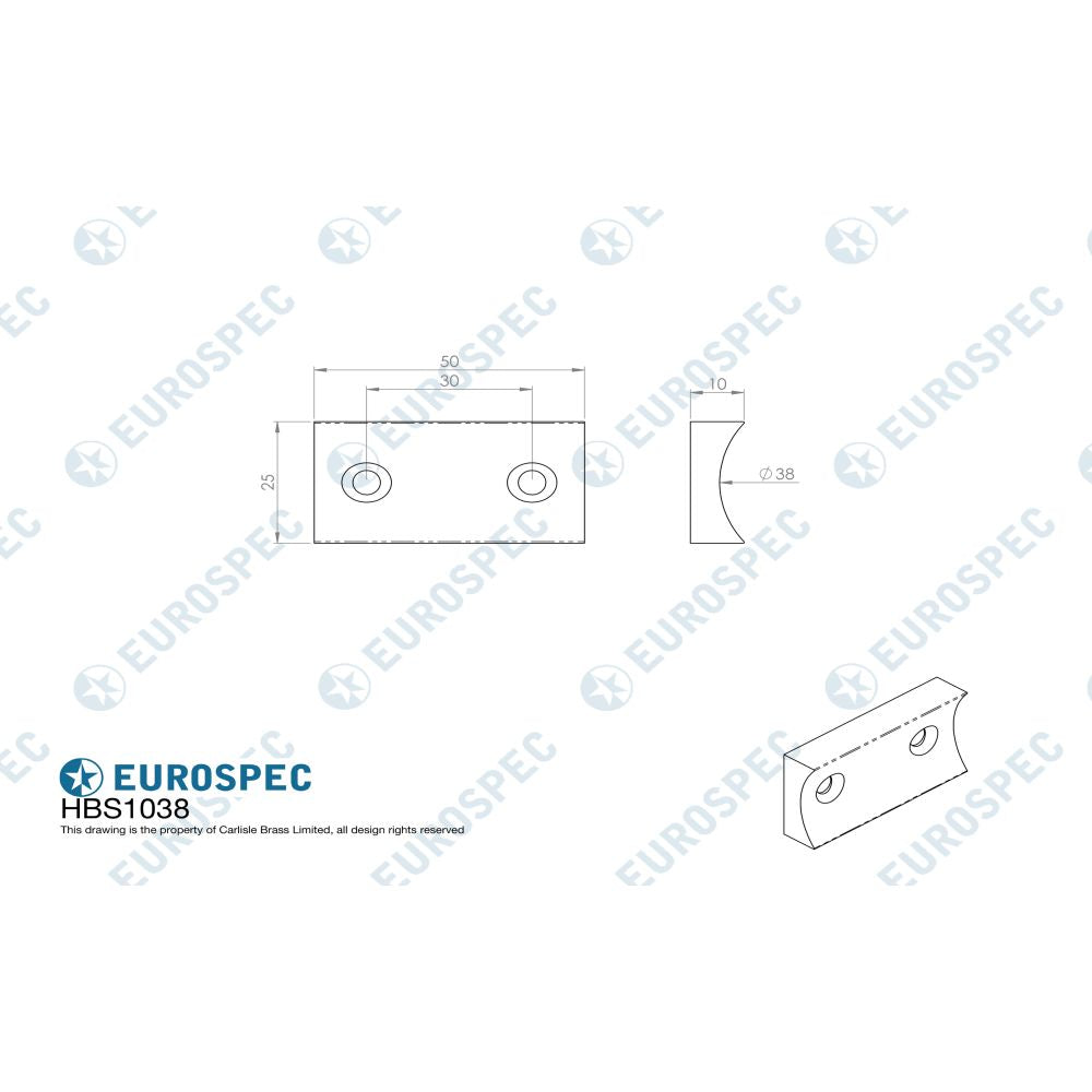 This image is a line drwaing of a Eurospec - Handrail Bracket Saddle - Satin Stainless Steel available to order from Trade Door Handles in Kendal