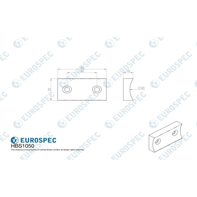 This image is a line drwaing of a Eurospec - Handrail Bracket Saddle - Satin Stainless Steel available to order from Trade Door Handles in Kendal