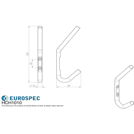 This image is a line drwaing of a Eurospec - Hat and Coat Hook - Bright Stainless Steel available to order from Trade Door Handles in Kendal