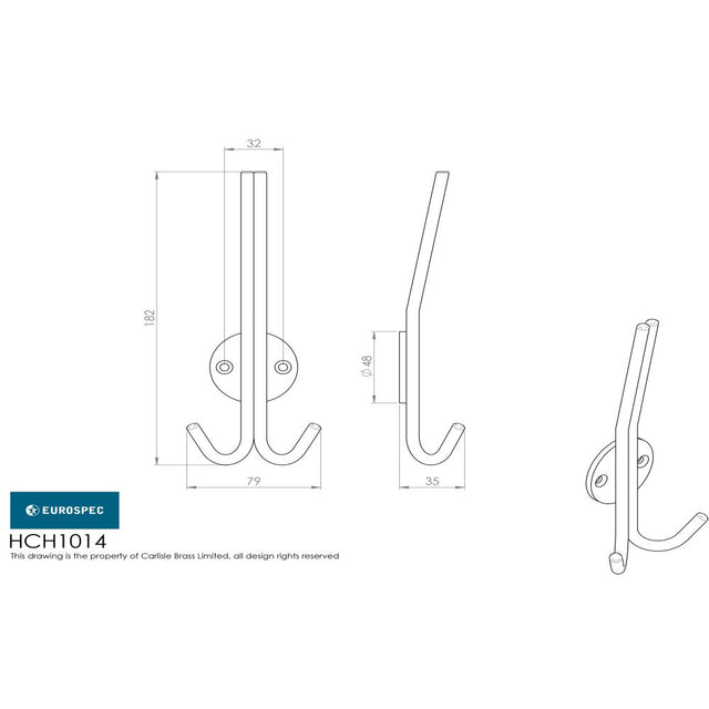 This image is a line drwaing of a Eurospec - Hat and Coat Hook - Satin Stainless Steel available to order from Trade Door Handles in Kendal