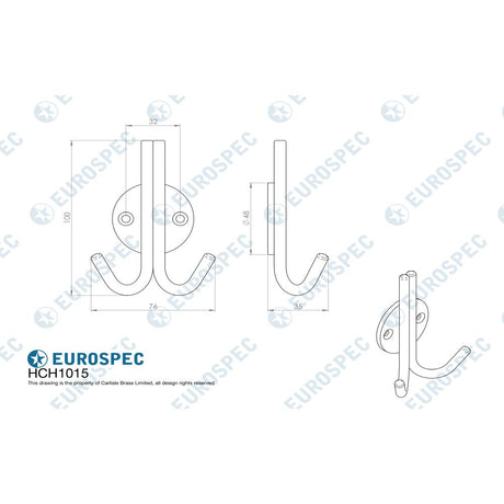 This image is a line drwaing of a Eurospec - Coat Hook - Bright Stainless Steel available to order from Trade Door Handles in Kendal