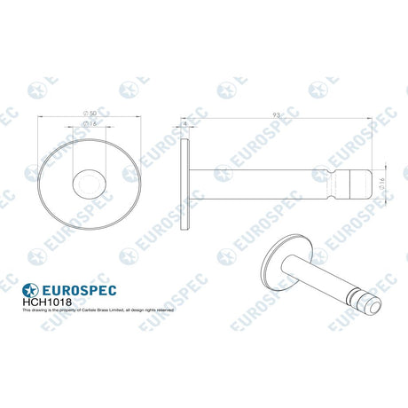 This image is a line drwaing of a Eurospec - Coat Hook - Satin Stainless Steel available to order from Trade Door Handles in Kendal