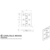 This image is a line drwaing of a Carlisle Brass - 76 x 50mm Dbl S/Steel Washer Brass Hinge - Satin Chrome available to order from Trade Door Handles in Kendal