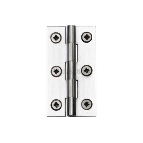 This is a image of a Heritage Brass - Hinge Brass 2 1/2" x 1 3/8" Sat. Chrome Finish that is available to order from Trade Door Handles in Kendal