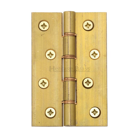This is an image of a Heritage Brass - Hinge Brass with Phosphor Washers 4" x 2 5/8" Natural Brass Fin, hg99-350-nb that is available to order from Trade Door Handles in Kendal.