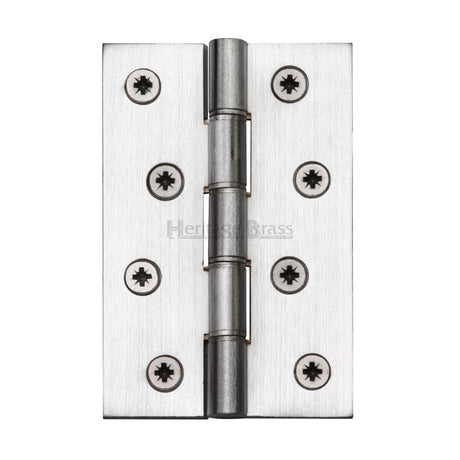This is an image of a Heritage Brass - Hinge Brass with Phosphor Washers 4" x 2 5/8" Satin Chrome Finis, hg99-350-sc that is available to order from Trade Door Handles in Kendal.