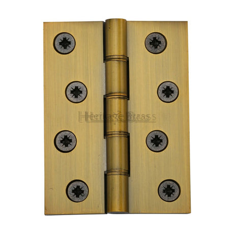 This is an image of a Heritage Brass - Hinge Brass with Phosphor Washers 4" x 3" Antique Brass Finish, hg99-355-at that is available to order from Trade Door Handles in Kendal.