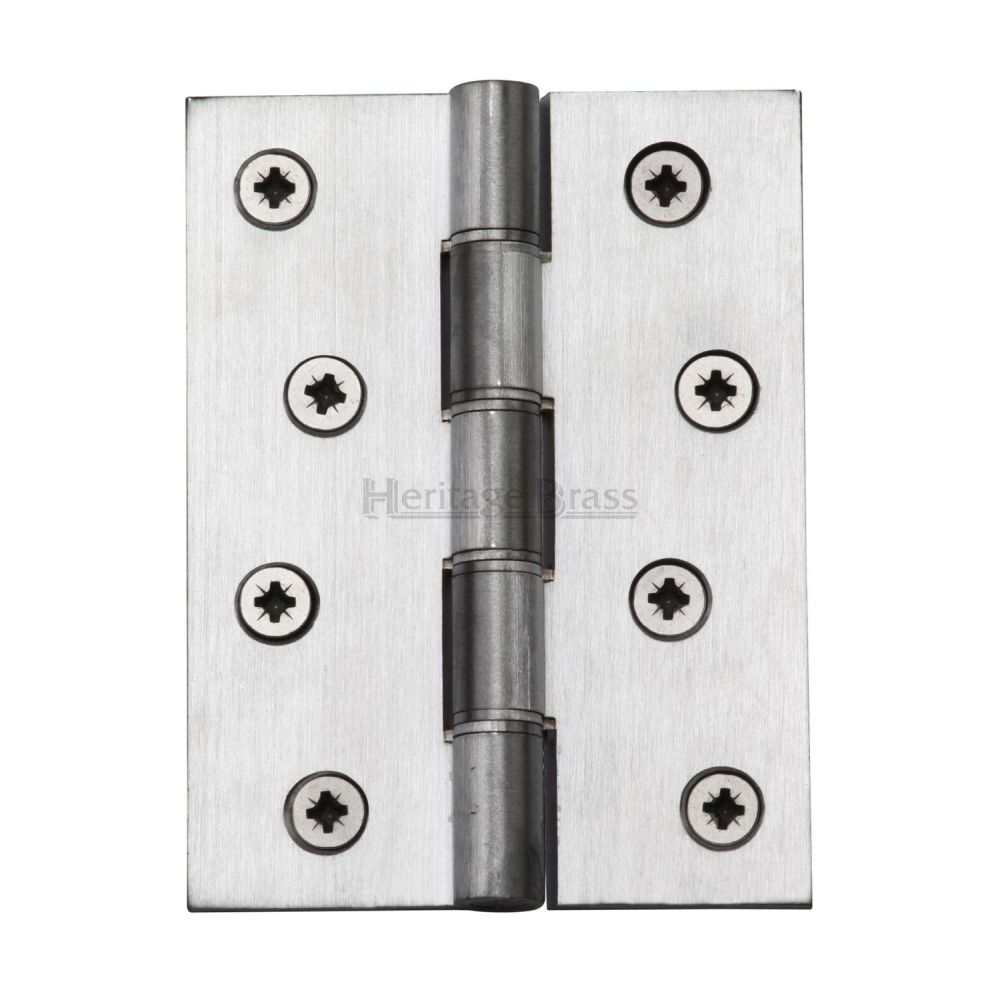 This is an image of a Heritage Brass - Hinge Brass with Phosphor Washers 4" x 3" Satin Chrome Finish, hg99-355-sc that is available to order from Trade Door Handles in Kendal.