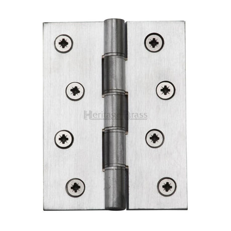 This is an image of a Heritage Brass - Hinge Brass with Phosphor Washers 4" x 3" Satin Chrome Finish, hg99-355-sc that is available to order from Trade Door Handles in Kendal.