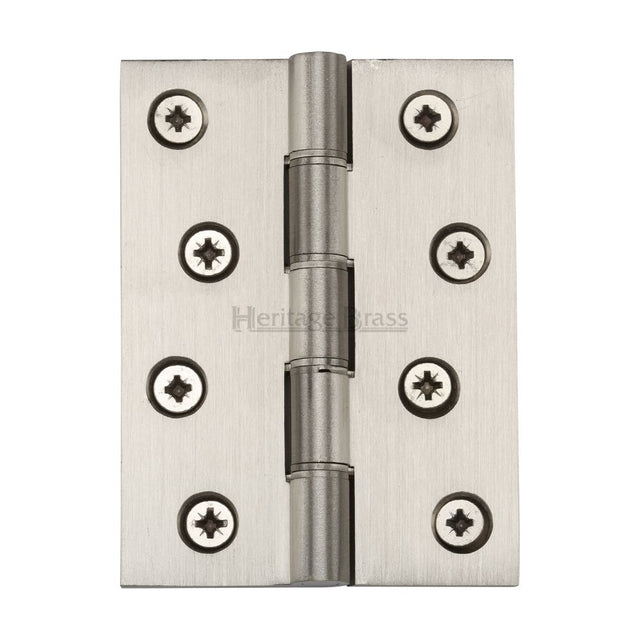 This is an image of a Heritage Brass - Hinge Brass with Phosphor Washers 4" x 3" Satin Nickel Finish, hg99-355-sn that is available to order from Trade Door Handles in Kendal.