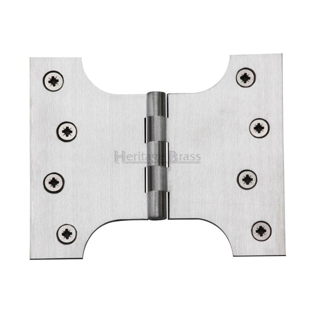 This is an image of a Heritage Brass - Parliament Hinge Brass 4" x 3" x 5" Satin Chrome Finish, hg99-390-sc that is available to order from Trade Door Handles in Kendal.