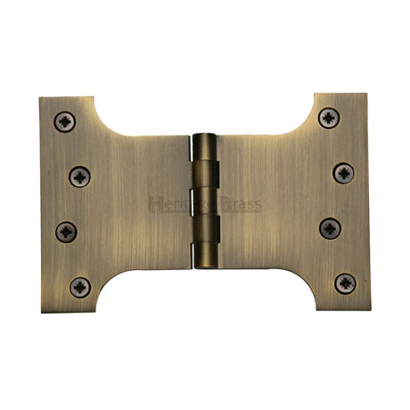 This is an image of a Heritage Brass - Parliament Hinge Brass 4" x 4" x 6" Antique Brass Finish, hg99-395-at that is available to order from Trade Door Handles in Kendal.