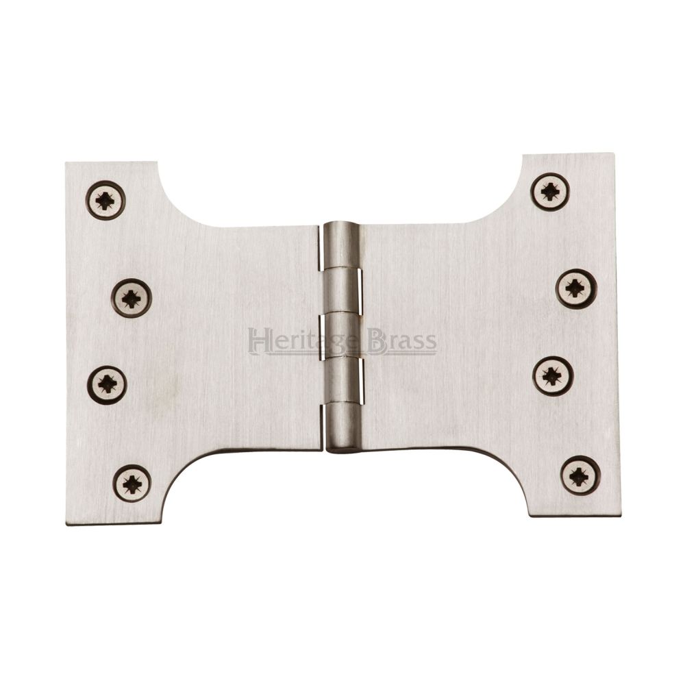 This is an image of a Heritage Brass - Parliament Hinge Brass 4" x 4" x 6" Satin Nickel Finish, hg99-395-sn that is available to order from Trade Door Handles in Kendal.