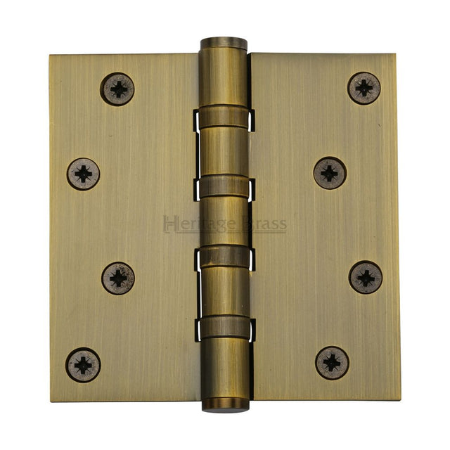 This is an image of a Heritage Brass - Hinge Brass with Ball Bearing 4" x 4" Antique Brass Finish, hg99-405-at that is available to order from Trade Door Handles in Kendal.