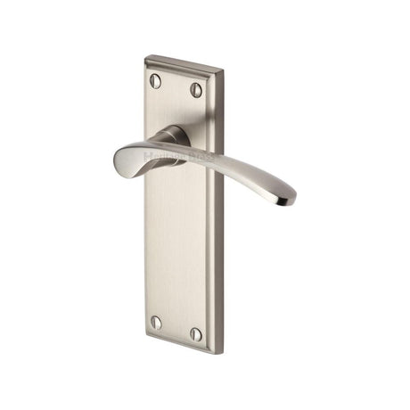 This is an image of a Heritage Brass - Door Handle Lever Latch Hilton Design Satin Nickel Finish, hil8610-sn that is available to order from Trade Door Handles in Kendal.