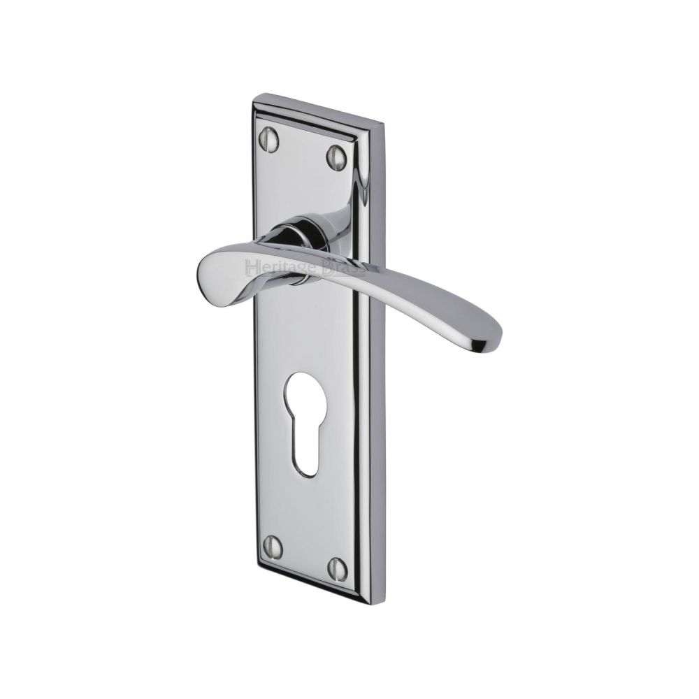 This is an image of a Heritage Brass - Door Handle for Euro Profile Plate Hilton Design Polished Chrome Fi, hil8648-pc that is available to order from Trade Door Handles in Kendal.