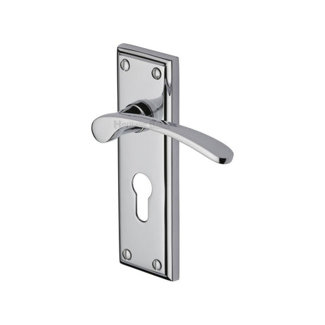 This is an image of a Heritage Brass - Door Handle for Euro Profile Plate Hilton Design Polished Chrome Fi, hil8648-pc that is available to order from Trade Door Handles in Kendal.