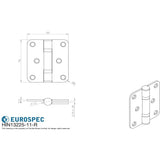 This image is a line drwaing of a Eurospec - Enduro Grade 11 Ball Bearing Hinge Radius 76 x 66mm - SSS available to order from Trade Door Handles in Kendal