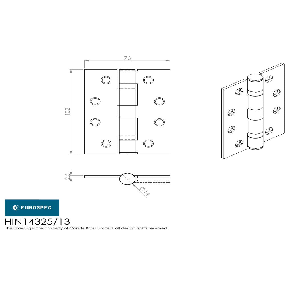 This image is a line drwaing of a Eurospec - Enduro Grade 13 Ball Bearing Hinge - SSS available to order from Trade Door Handles in Kendal