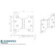 This image is a line drwaing of a Eurospec - Parliament Hinge 101 x 101mm - Satin Chrome available to order from Trade Door Handles in Kendal