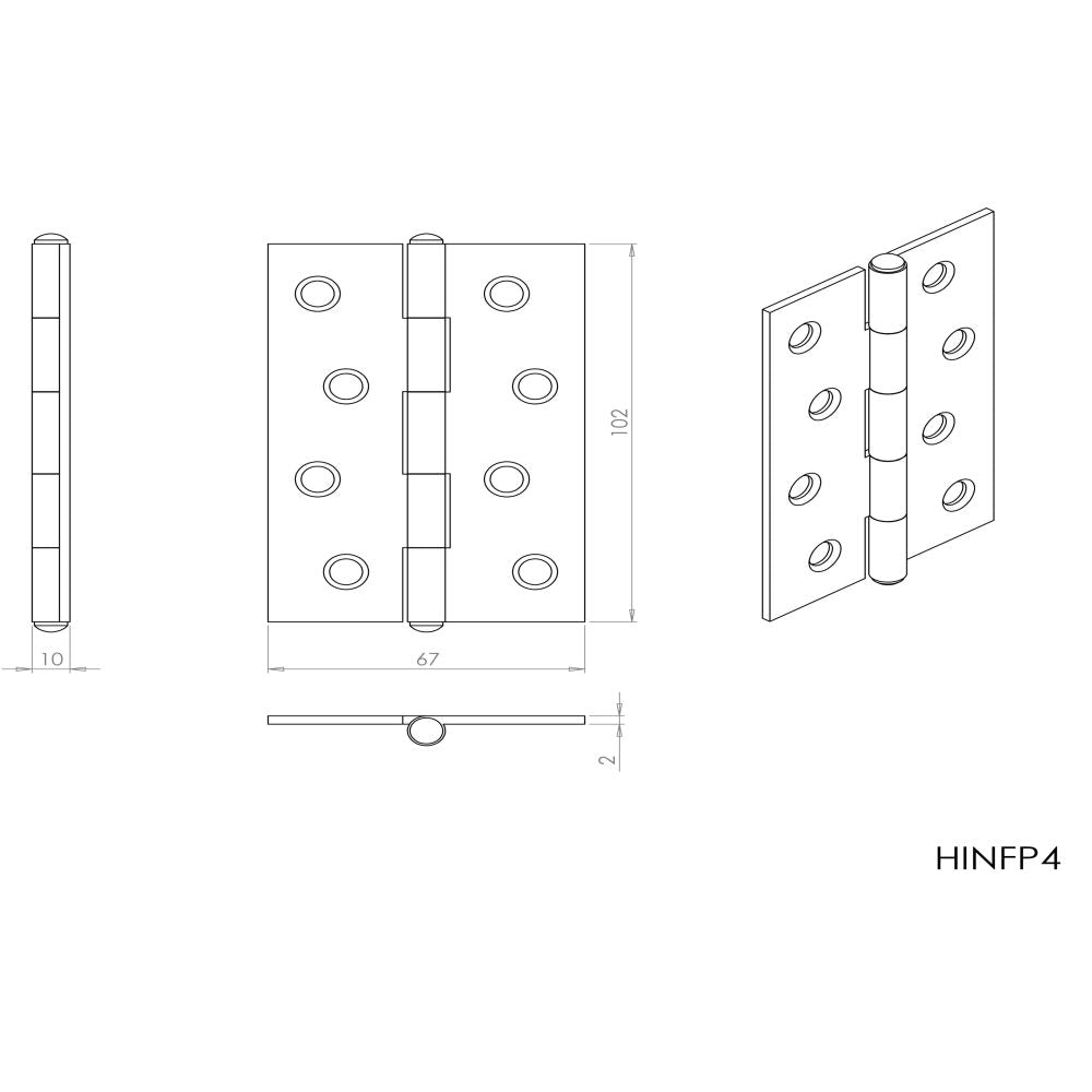 This image is a line drwaing of a Carlisle Brass - 102 x 72mm Fixed Pin Hinge - Powder Coat Black available to order from Trade Door Handles in Kendal