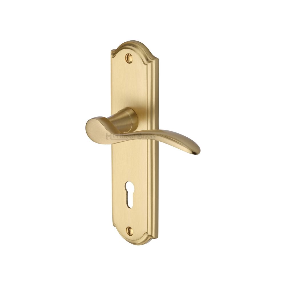 This is an image of a Heritage Brass - Door Handle Lever Lock Howard Design Satin Brass Finish, how1300-sb that is available to order from Trade Door Handles in Kendal.