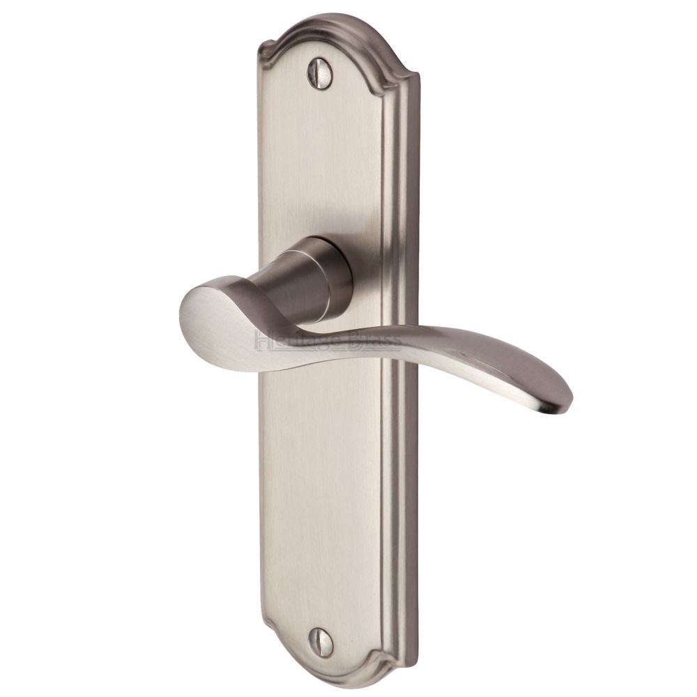 This is an image of a Heritage Brass - Door Handle Lever Latch Howard Design Satin Nickel Finish, how1310-sn that is available to order from Trade Door Handles in Kendal.