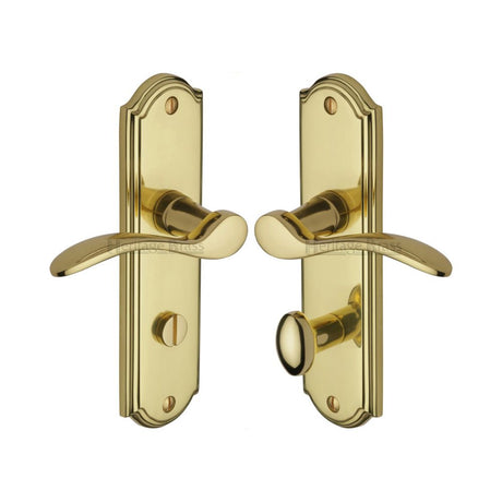 This is an image of a Heritage Brass - Door Handle for Bathroom Howard Design Polished Brass Finish, how1330-pb that is available to order from Trade Door Handles in Kendal.