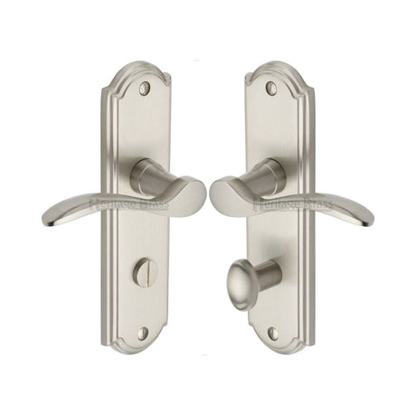 This is an image of a Heritage Brass - Door Handle for Bathroom Howard Design Satin Nickel Finish, how1330-sn that is available to order from Trade Door Handles in Kendal.