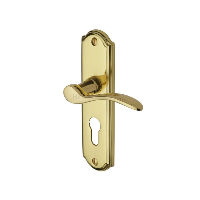 This is an image of a Heritage Brass - Door Handle for Euro Profile Plate Howard Design Polished Brass Fin, how1348-pb that is available to order from Trade Door Handles in Kendal.