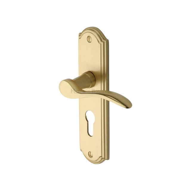 This is an image of a Heritage Brass - Door Handle for Euro Profile Plate Howard Design Satin Brass Fin, how1348-sb that is available to order from Trade Door Handles in Kendal.