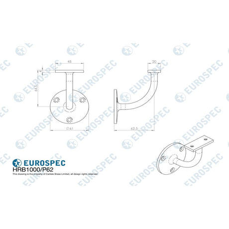 This image is a line drwaing of a Eurospec - Handrail Bracket - Satin Stainless Steel available to order from Trade Door Handles in Kendal