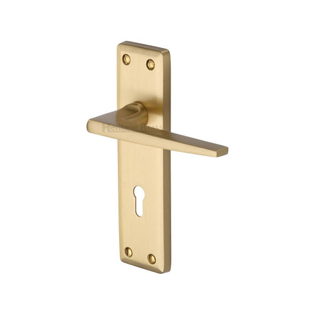 This is an image of a Heritage Brass - Door Handle Lever Lock Kendal Design Satin Brass Finish, ken6800-sb that is available to order from Trade Door Handles in Kendal.