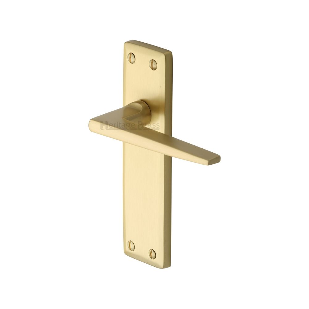 This is an image of a Heritage Brass - Door Handle Lever Latch Kendal Design Satin Brass Finish, ken6810-sb that is available to order from Trade Door Handles in Kendal.