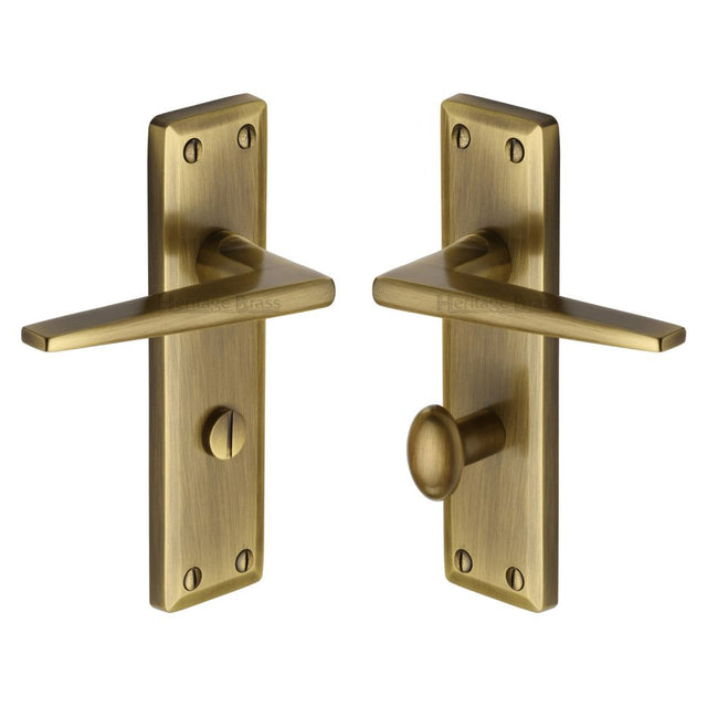 This is an image of a Heritage Brass - Door Handle for Bathroom Kendal Design Antique Brass Finish, ken6830-at that is available to order from Trade Door Handles in Kendal.