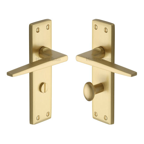 This is an image of a Heritage Brass - Door Handle for Bathroom Kendal Design Satin Brass Finish, ken6830-sb that is available to order from Trade Door Handles in Kendal.