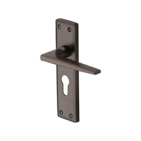 This is an image of a Heritage Brass - Door Handle for Euro Profile Plate Kendal Design Matt Bronze Fi, ken6848-mb that is available to order from Trade Door Handles in Kendal.